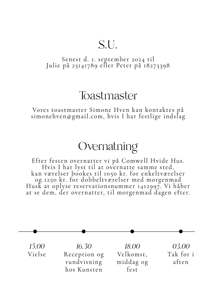 Tilbehør - Julie og Aksel, Praktisk information, horisontal tidslinje